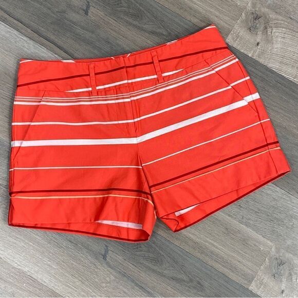 New York & Co. Striped Stretch Twill Chino Shorts Coral Orange 4 - Picture 1 of 9